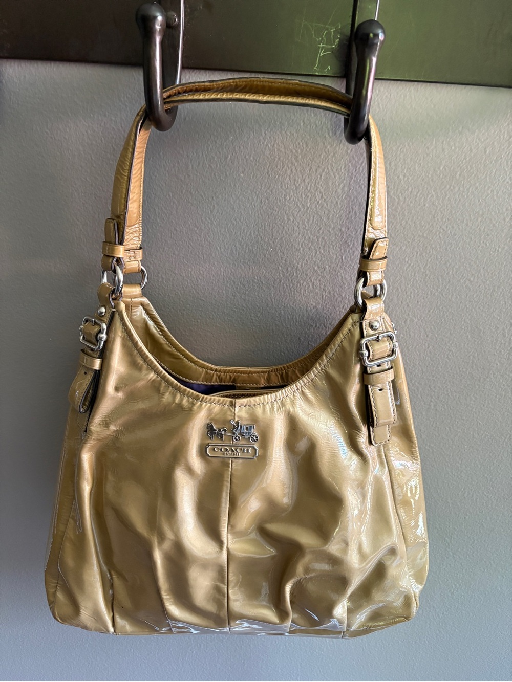 Coach Patent Leather Shoulder Bag in Taupe
